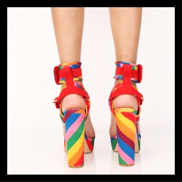 🌈Host Pick Rainbow Lycra Chunky Platform Heels - Picture 4 of 4